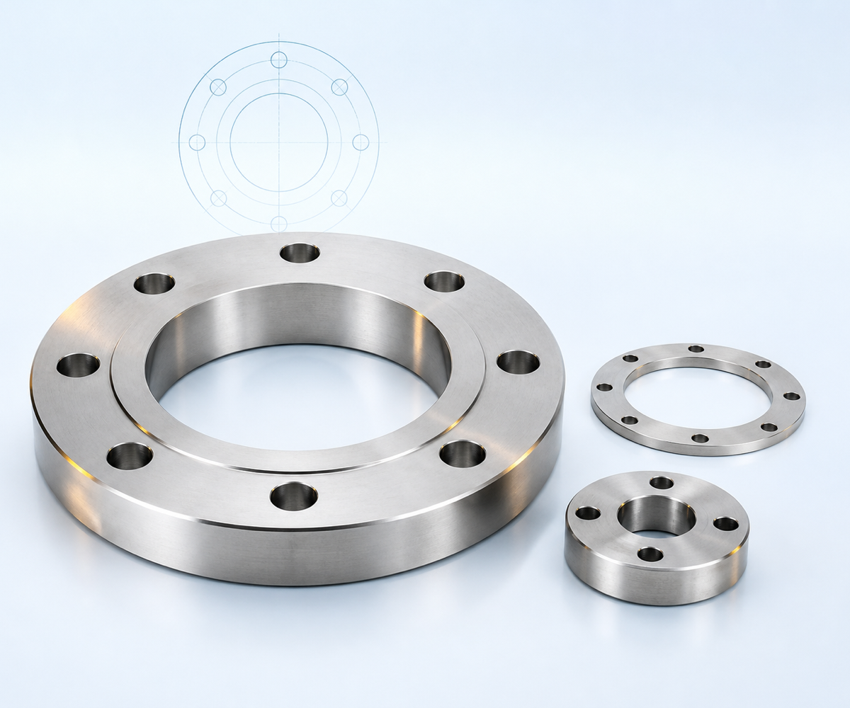 Custom machined stainless steel flanges and ring components