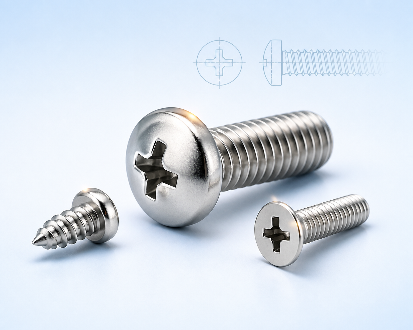 Stainless steel machine screws and self-tapping screws