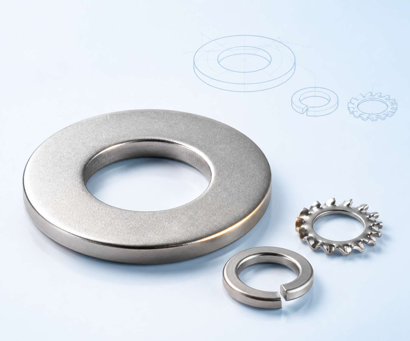 Stainless steel flat washers spring washers and toothed washers