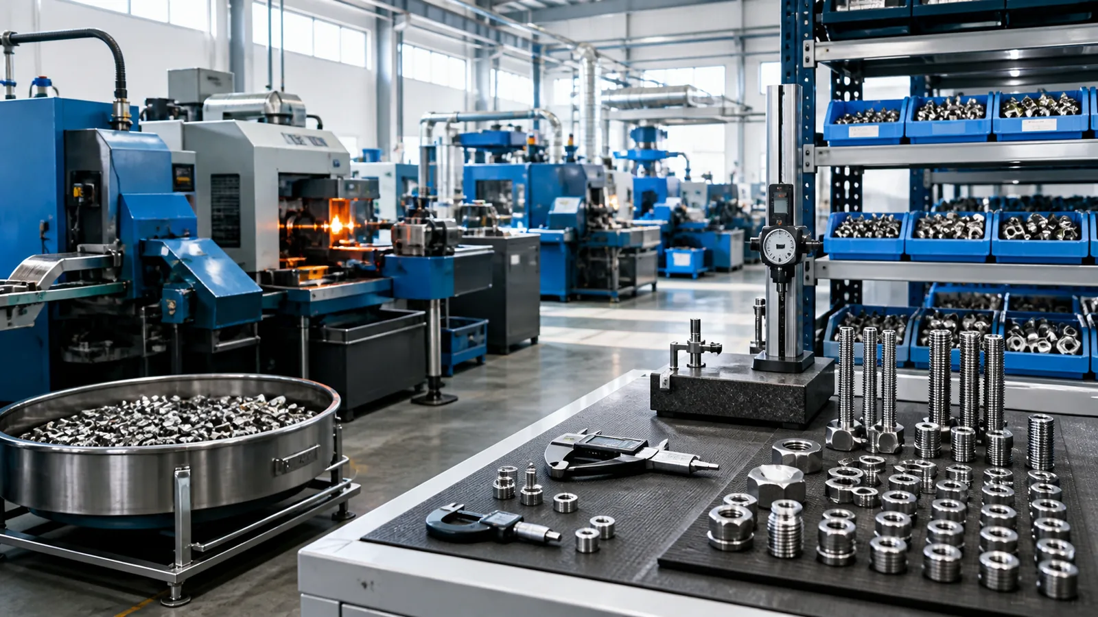 Fastener manufacturing workshop and quality control equipment